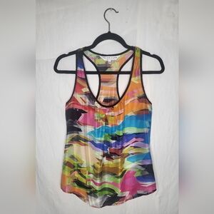 Trina Turk 100% Silk Multicolored Abstract Print Sleeveless Tank Razerback Small